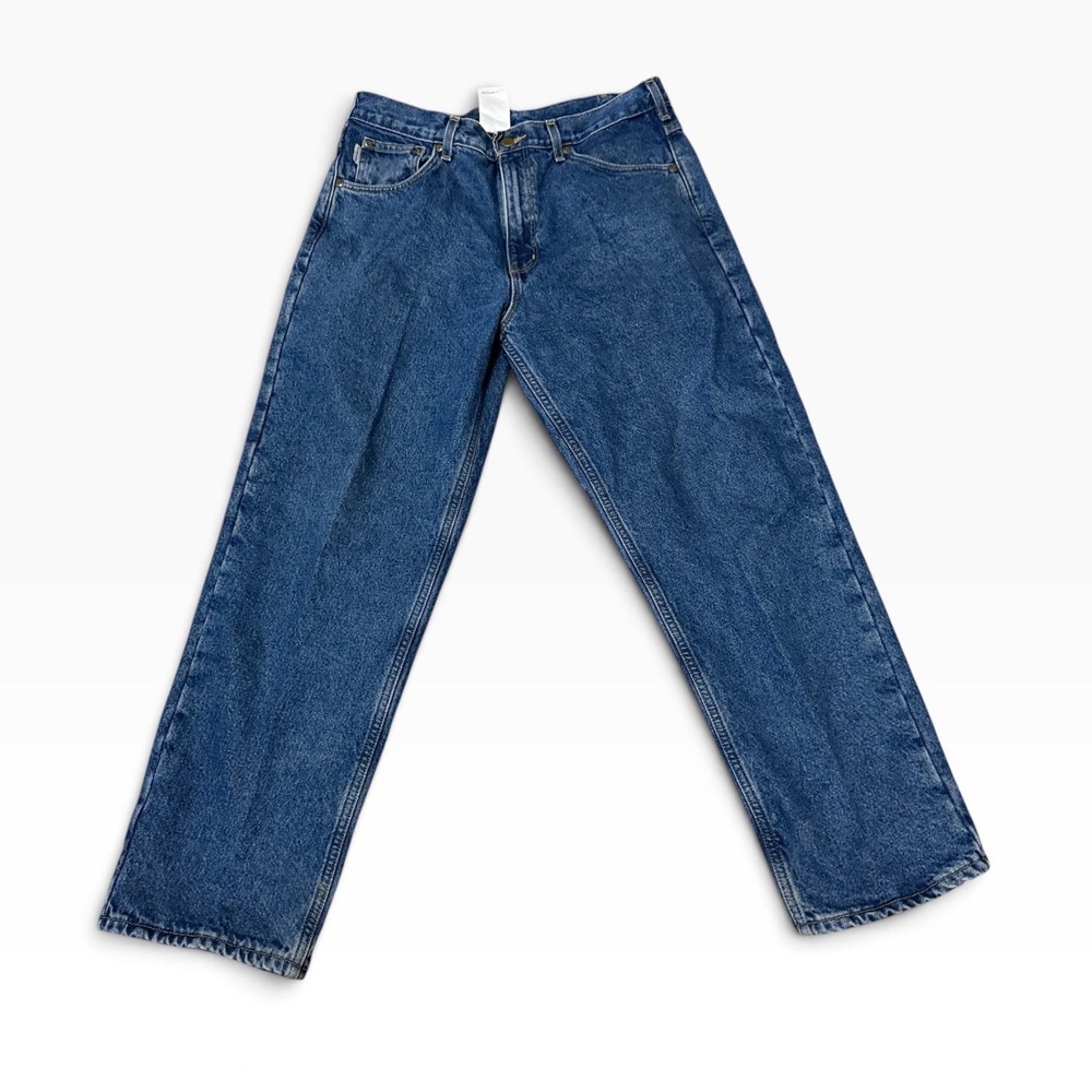 Carhartt B172 DST Jeans Men 35x30(fit 34x30) Blue Flannel Lined Relaxed Workwear
